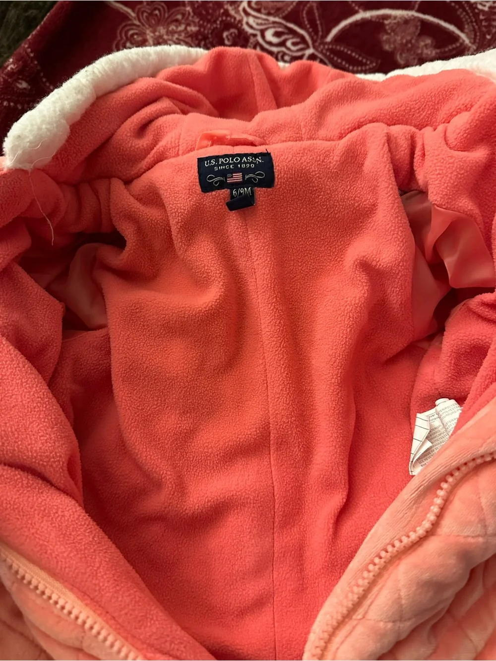 U.S. Polo Assn. Coral Quilted Hooded Baby One-Piece Footie